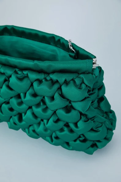 Yeşil Kapitone Saten Kadın Clutch Çanta - 6