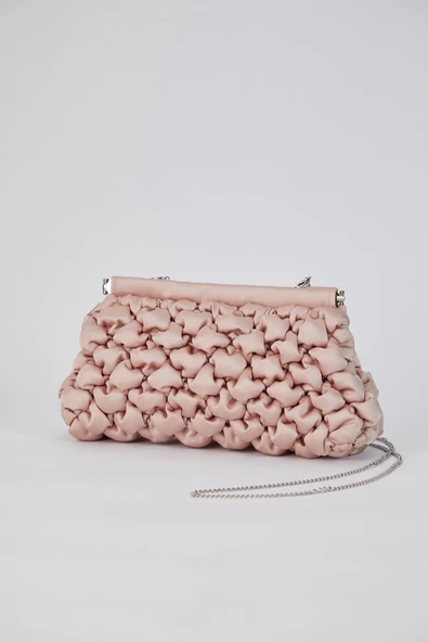 Pudra Kapitone Saten Kadın Clutch Çanta - 4