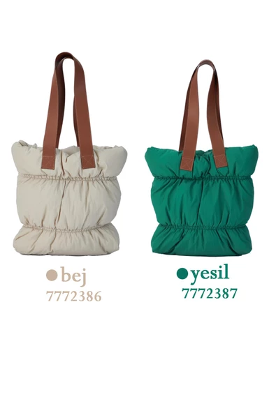 Krem Krinkıl Kumaş Tote Kadın Omuz Çantası - 7