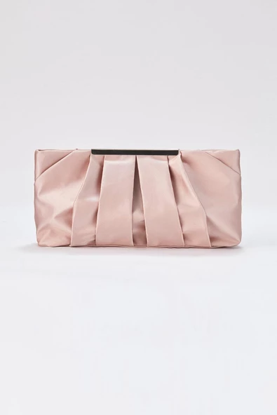 Şampanya Rengi Zincir Askılı Pileli Saten Kadın Clutch - 2