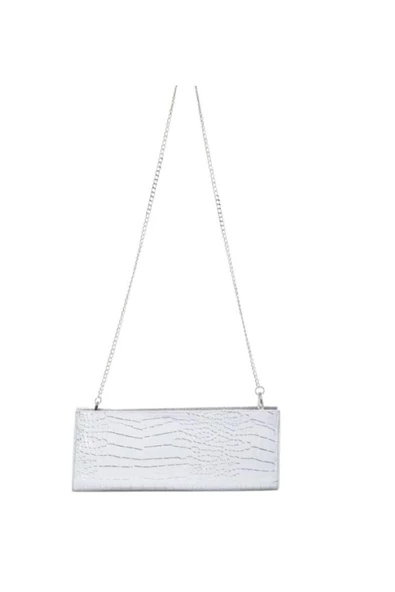 Gümüş Kroko Deri Kadın Clutch - 2