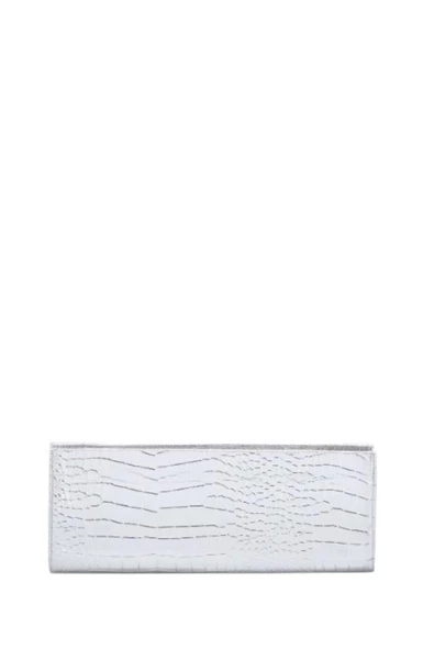 Gümüş Kroko Deri Kadın Clutch - 4