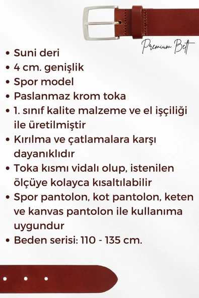 Kahverengi Büyük Beden Suni Deri Çift Dikişli 4 cm.lik Spor Kemer - 9029-Battal - 6