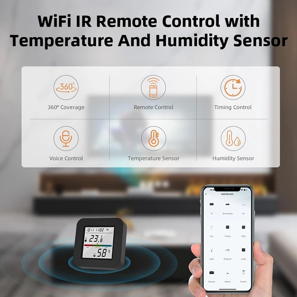 Tuya Smart Wifi Infrared Sıcaklık ve Nem Kontrol Sensörü Amazon Alexa Google Home Uyumlu - 2