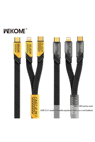 wekome Wdc-189 Mecha 2 In 1 Type-c / Type-c To Lightning 65w 20w Hızlı Şarj Data Kablo 1 Metre Sarı - 2