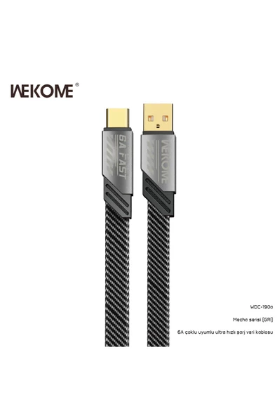 wekome WDC-190a 6A Mecha Gri Usb+Typ-c Veri Aktarım ve Şarj kablosu