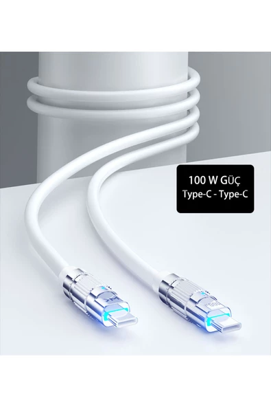 wekome WDC-188 BEYAZ TYP-C+TYP-C 100W Hızlı Şarj Destekli Veri ve Şarj Kablosu