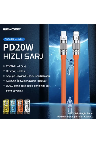 wekome Wdc-187 Type-c To Lightning Pd 20w Hızlı Şarj Data Kablo 1 Metre Beyaz - 3