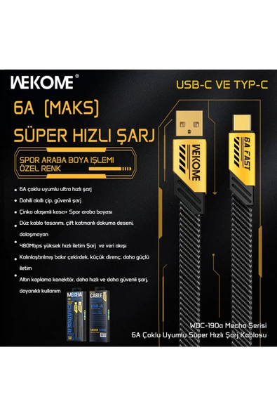 wekome WDC-190a 6A SARI MECHA Usb+Typ-c Veri Aktarım ve Şarj kablosu - 2