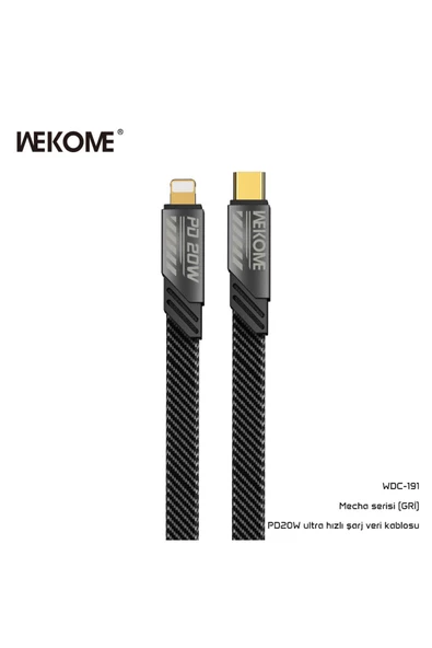 wekome WDC-191 GRİ TYP-C + IPHONE PD20W Veri ve Şarj Kablosu - 1