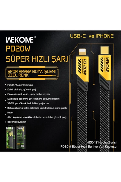 wekome WDC-191 GRİ TYP-C + IPHONE PD20W Veri ve Şarj Kablosu - 2