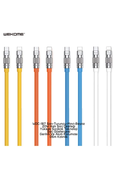wekome WDC-187  Sarı 1m Type-C-Lightning PD20W Data ve Hızlı Şarj Kablosu Uyumlu - 3