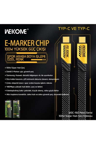 wekome Wdc-192 100w Type-c To Type-c Pd Hızlı Şarj Data Kablo 1 Metre Sarı - 2