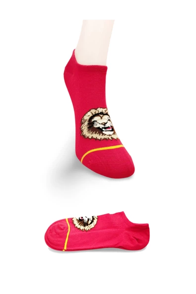 Sarı Kırmızı Aslan Desenli Sportif Unisex  Kısa Bilek Çorap Yazlık 1 Çift - 2