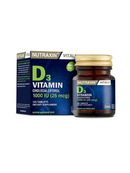 Nutraxin Vitals D3 Vitamin 1000 IU 25 mcg 120 Tablet Takviye Edici Gıda