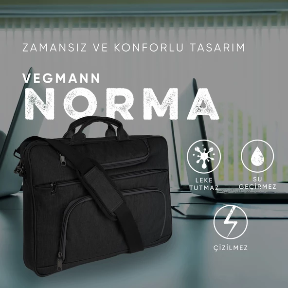 Vegmann Norma 17-17,3 inç Dizüstü Bilgisayar Uyumlu Siyah Evrak ve Laptop Çantası - 2