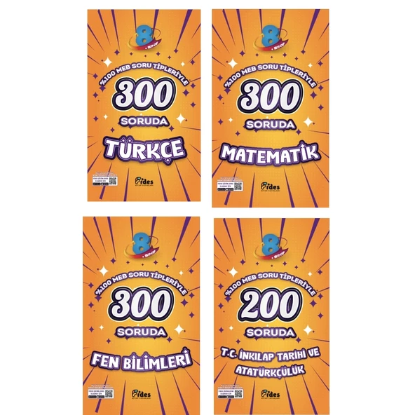FİDES YAYINLARI 8.SINIF %100 MEB Soru Tipleriyle Türkçe + Matematik + Fen Bilimleri + İnkılap Denemeleri (4 Kitap)