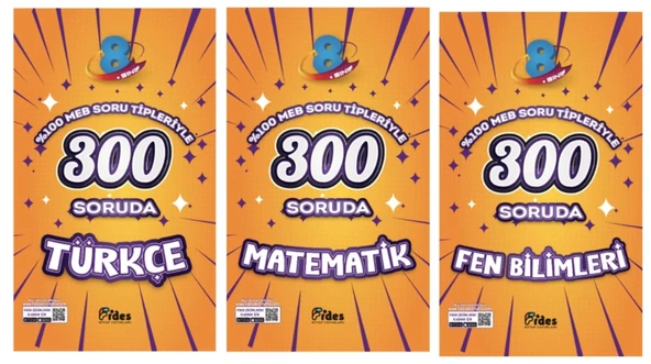 FİDES YAYINLARI 8.SINIF %100 MEB Soru Tipleriyle Türkçe + Matematik + Fen Bilimleri  (3 Kitap)