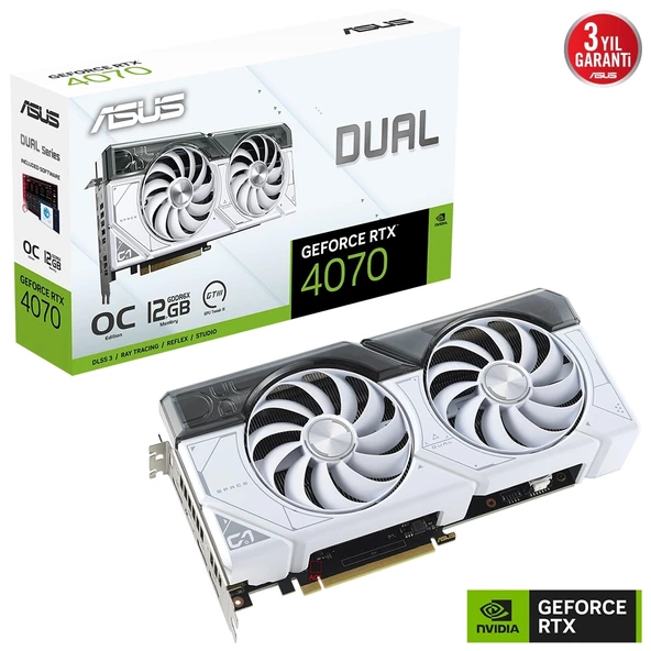 ASUS GEFORCE RTX 4070 DUAL-RTX4070-O12G-WHITE 12GB GDDR6X 192bit 2550MHz OC DLSS3 Ekran Kartı