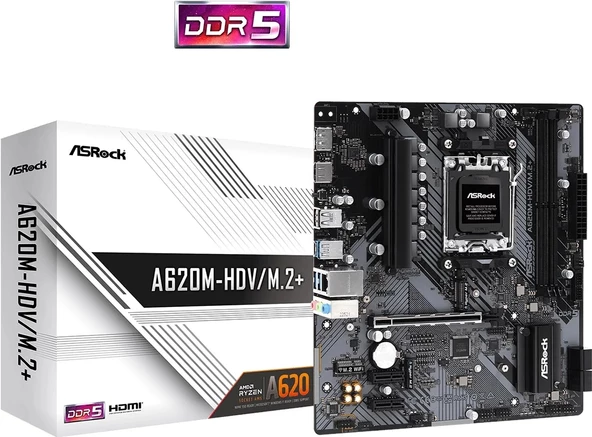 ASRock A620M-HDV/M.2+ 6400mhz(OC) M.2 AM5 mATX DDR5 Anakart