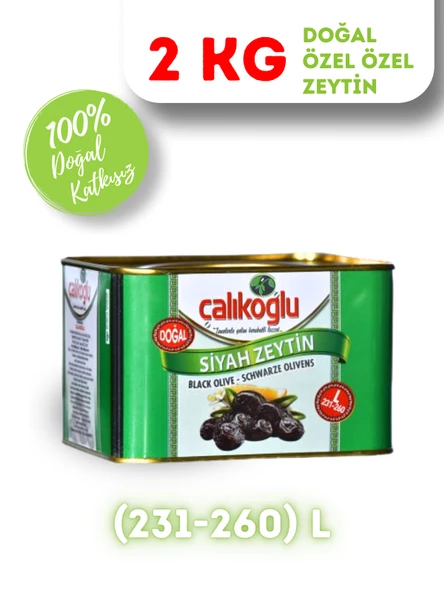 Çalıkoğlu Doğal Gemlik Özel Özel Siyah Zeytin 2 kg (231-260) L