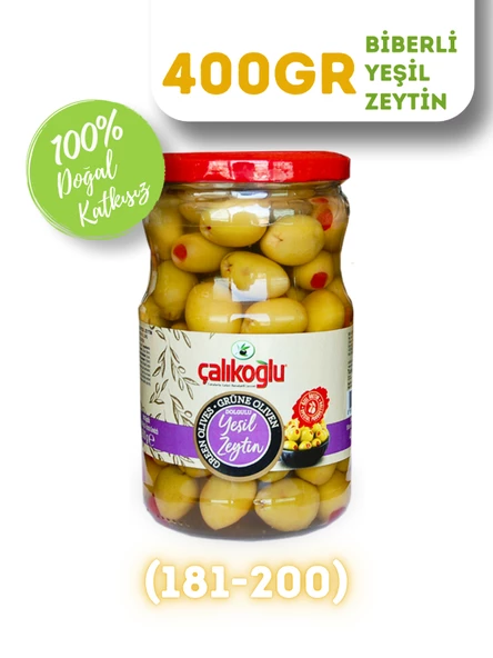 Çalıkoğlu Doğal Biberli Yeşil Zeytin 400 gr (181-200)