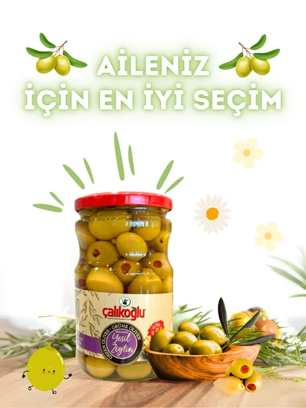 Çalıkoğlu Doğal Biberli Yeşil Zeytin 215 gr (181-200) - 2