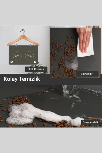 MAtGo Pati Food Water Gri Evcil Hayvan Beslenme Matı Kaymaz Sıvı Geçirmez Kedi Köpek Mama Paspası 50x70cm - 3