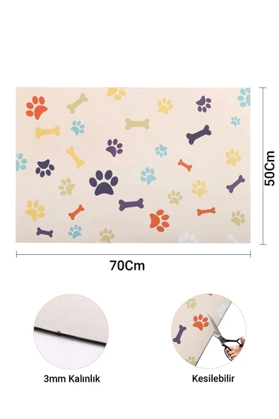 MAtGo Pati Renkli Kemikler Evcil Hayvan Beslenme Matı Kaymaz Sıvı Geçirmez Kedi Köpek Mama Paspası 50x70cm - 5