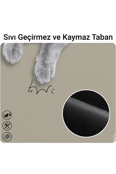 MAtGo Pati Food Water Krem Evcil Hayvan Beslenme Matı Kaymaz Sıvı Geçirmez Kedi Köpek Mama Paspası 50x70cm - 3