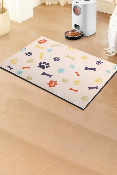 MAtGo Pati Renkli Kemikler Evcil Hayvan Beslenme Matı Kaymaz Sıvı Geçirmez Kedi Köpek Mama Paspası 50x70cm