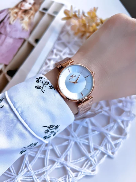 Ferro Rose Gold Renk 3 Atm Suya Dayanıklı Çelik Kordon Özel Tasarım Kadın Kol Saati BF21129AWT-C - Resim 2