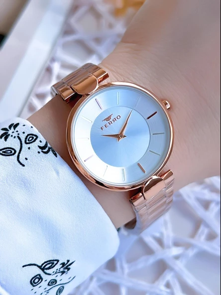 Ferro Rose Gold Renk 3 Atm Suya Dayanıklı Çelik Kordon Özel Tasarım Kadın Kol Saati BF21129AWT-C ürün görseli 1
