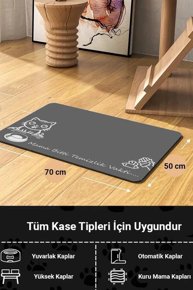 MAtGo Pati Temizlik Vakti Evcil Hayvan Beslenme Matı Kaymaz Sıvı Geçirmez Kedi Köpek Mama Paspası 50x70cm - 2