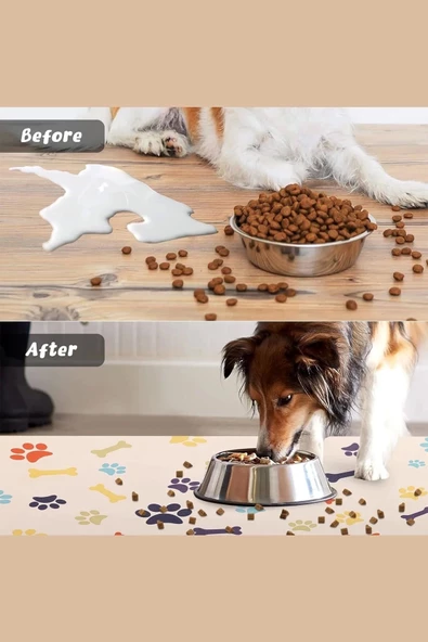 MAtGo Pati Renkli Kemikler Evcil Hayvan Beslenme Matı Kaymaz Sıvı Geçirmez Kedi Köpek Mama Paspası 50x70cm - 3