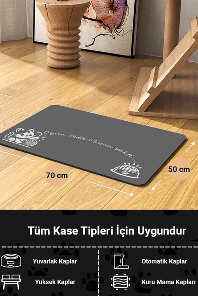 MAtGo Pati Oyun Bitti Mama Vakti Beslenme Matı Kaymaz Sıvı Geçirmez Kedi Köpek Mama Paspası 50x70cm - 2