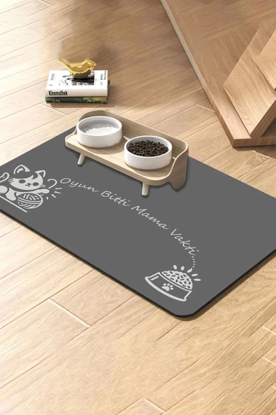 MAtGo Pati Oyun Bitti Mama Vakti Beslenme Matı Kaymaz Sıvı Geçirmez Kedi Köpek Mama Paspası 50x70cm ürün görseli