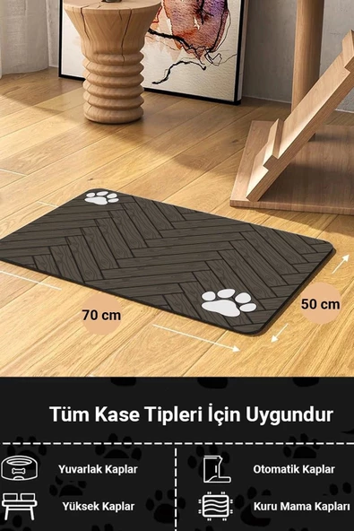 MAtGo Pati Parke Desenli Kahverengi Beslenme Matı Kaymaz Sıvı Geçirmez Kedi Köpek Mama Paspası 50x70cm - 2