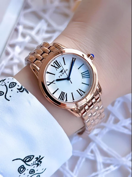 Ferro Rose Gold Renk 3 Atm Suya Dayanıklı Çelik Kordon Özel Tasarım Kadın Kol Saati BF2720AWT ürün görseli