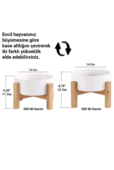 MAtGo Pati Çam Ağacı Kedi Köpek Beslenme Mama ve Su Kabı Seramik Kaseli 500Ml Hacim Kaymaz Devrilmez 2 Ad. - Resim 6