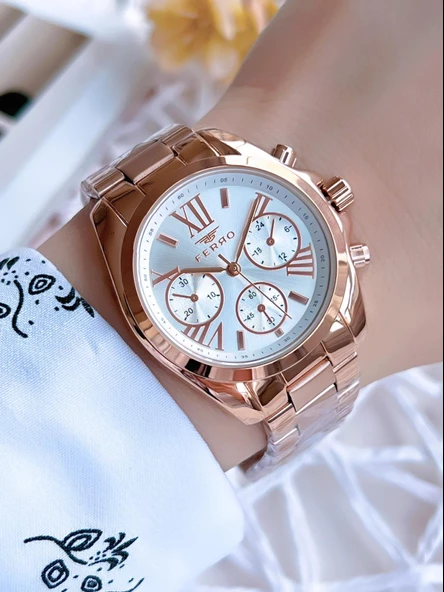 Ferro Rose Gold Renk İç Fonksiyonları Aktif 3 Atm Çelik Kordon Kadın Kol Saati BFL21259AWT-C ürün görseli
