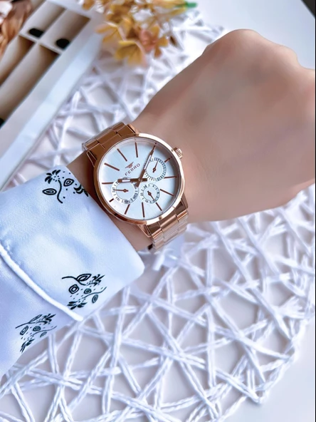 Ferro Rose Gold Renk İç Fonksiyonları Aktif 3 Atm Çelik Kordon Kadın Kol Saati BF21072AWT-C - Resim 2