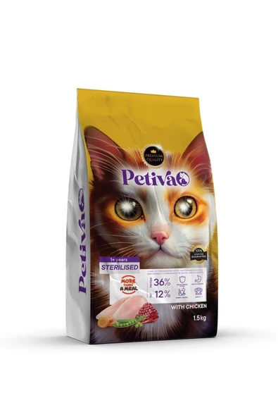 Petiva Kısırlaştırılmış Tavuklu Kedi Maması 1.5 Kg