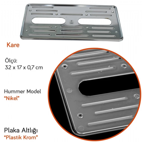 Kare İnce Plakalık Hummer Tip Plastik Krom (1 Adet Olarak) - 2