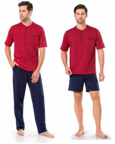 Pierre Cardin 5370 Bordo 3 Lü Pijama Şort Damat Pijama  Takım - 3