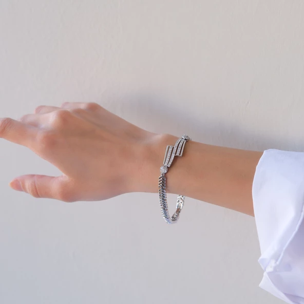 316L Çelik Zirkon Taşlı Kadın Bileklik  BLK-1033 - Resim 4