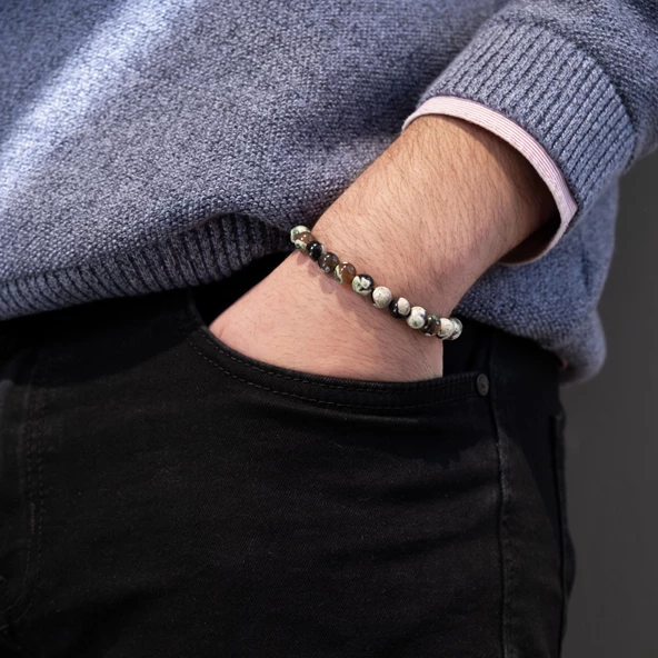 Yeşil Akik Doğal Taş Erkek Bileklik EBLK-503 - Resim 2