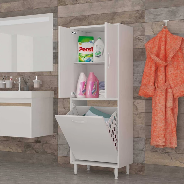 MODİLAYN Gamzem BANYO 55 x 138 cm Çamaşır Bölmeli Banyo Dolabı - Resim 5