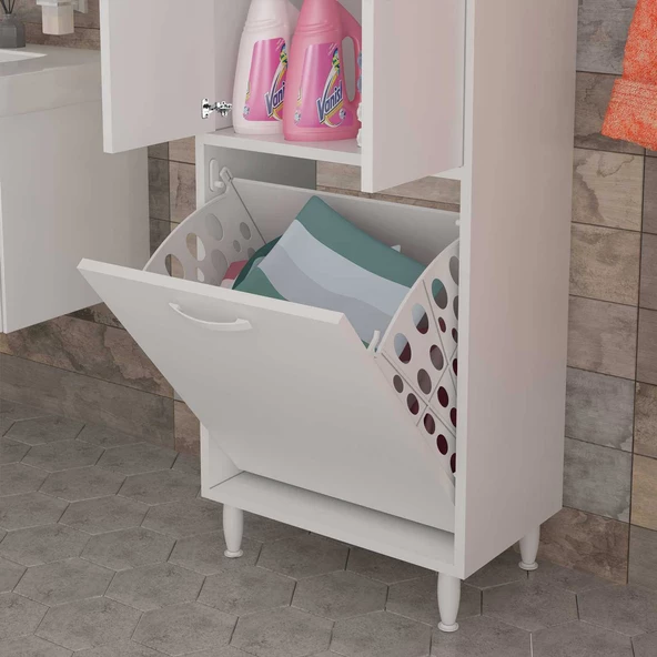 MODİLAYN Gamzem BANYO 55 x 138 cm Çamaşır Bölmeli Banyo Dolabı - Resim 3