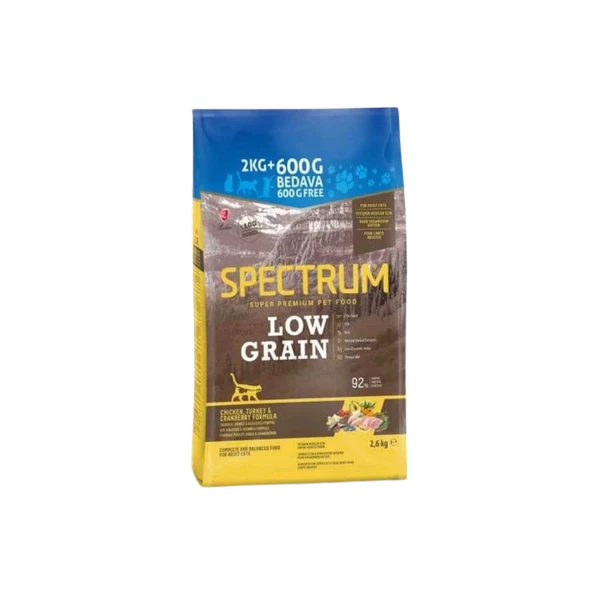 SPECTRUM Low Grain Tavuklu Hindili Kızılcıklı Yetişkin Kedi maması 2,6 Kg